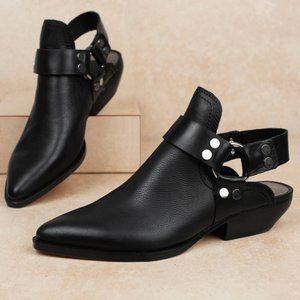 Dolce Vita Black Leather Urban Bootie Mule with Harness | US 9.5